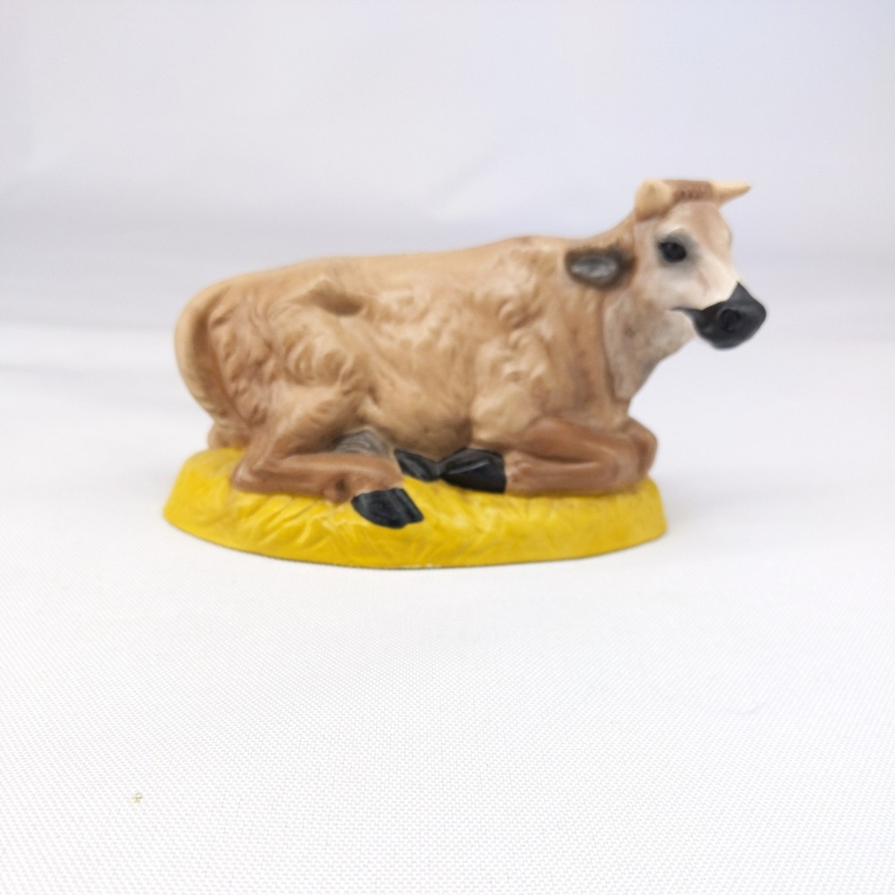 Atlantic Mold Figurine Cow Brown Vintage Ceramic Nativity Farm Animal